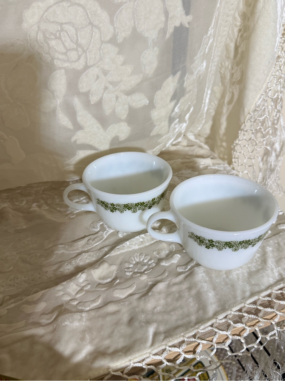 Crazy Daisy Vintage Mugs Stamped Pyrex  - Set of 2